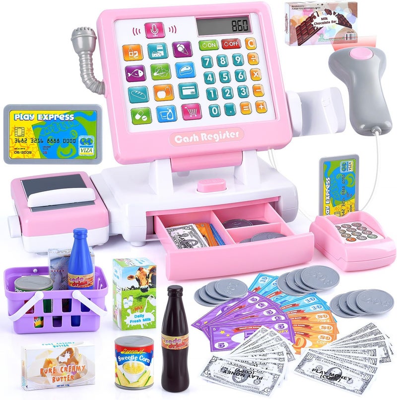 PLAY Kids Cash Register Toy - Pretend Calculator Register Toys with Microphone/Conveyors/ Money/Scanner/Credit Card/Cans/Drink, 3+ Toddler Develops Early Math Skills Learning Toys - Image 1